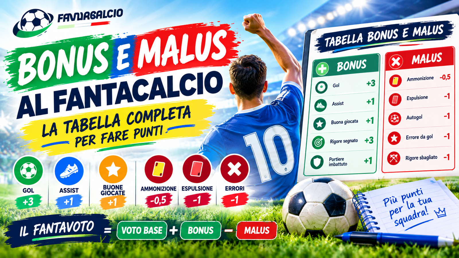 Bonus e malus al Fantacalcio: tabella completa con punti bonus e penalità