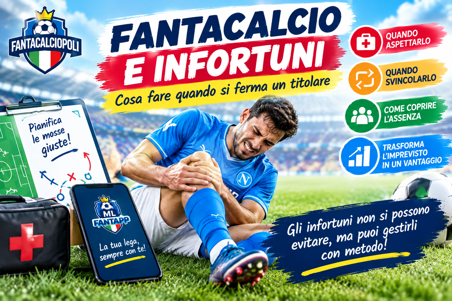 Copertina sul Fantacalcio e gli infortuni, con consigli su quando aspettare un titolare, svincolarlo o coprire la sua assenza.